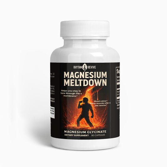 Supplement bottle labeled 'Magnesium Meltdown' on a white background