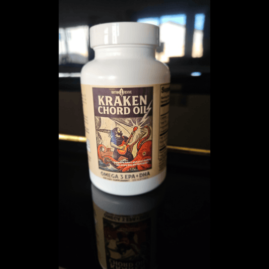 Bottle of Kraken Chord Oil with a dark background