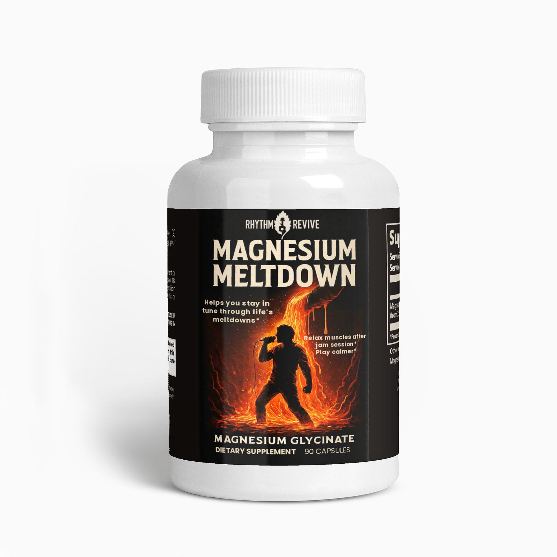 Supplement bottle labeled 'Magnesium Meltdown' on a white background